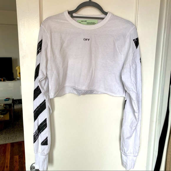 Off-White Long Sleeve Crop Top - White and Black